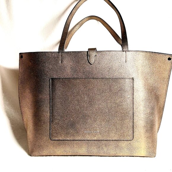 Rebecca Minkoff  "Megan Tote" In Metallic Gold and Black Pebble Leather - Picture 4 of 11